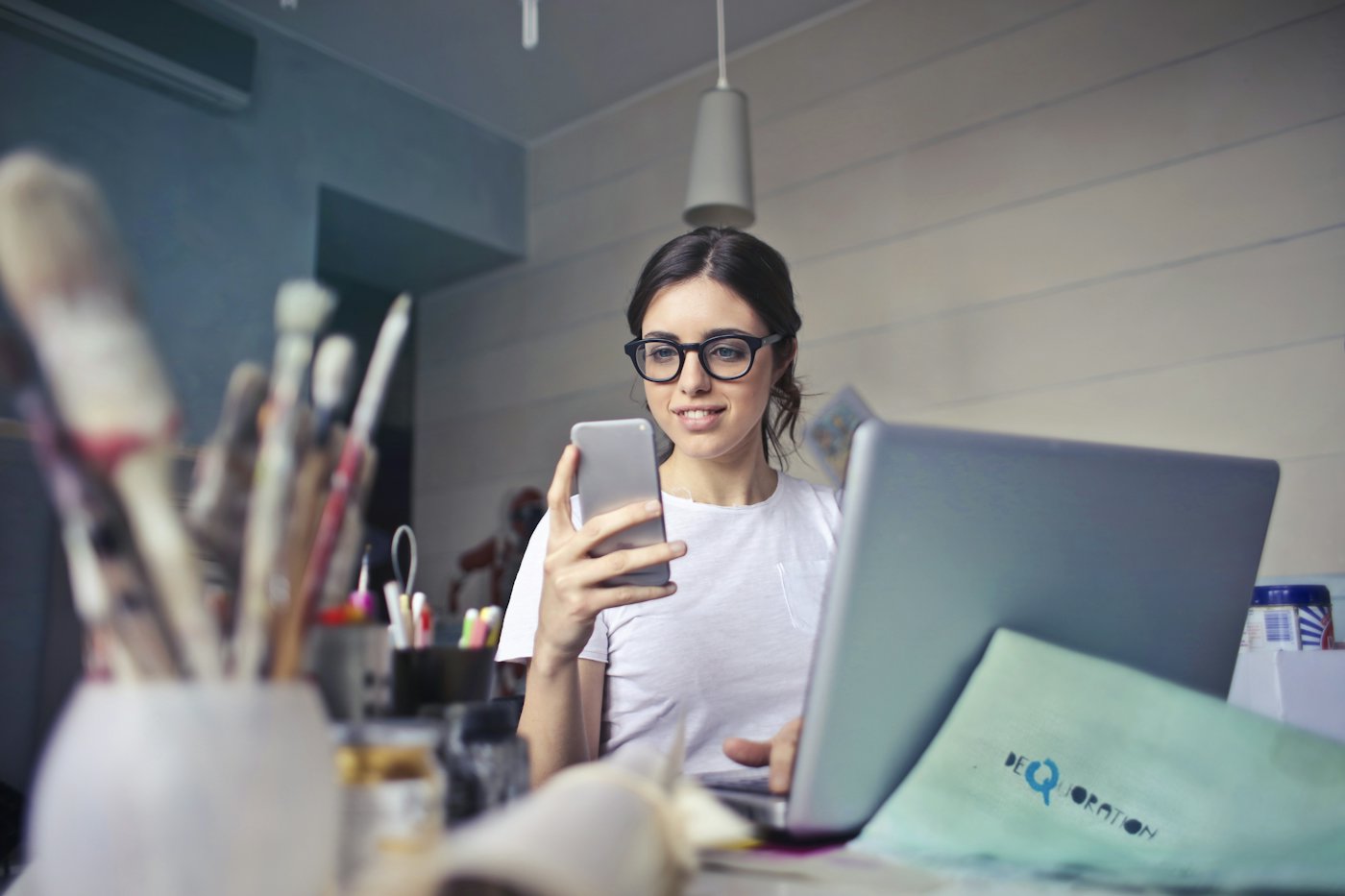 Customer browsing a local business website on her phone